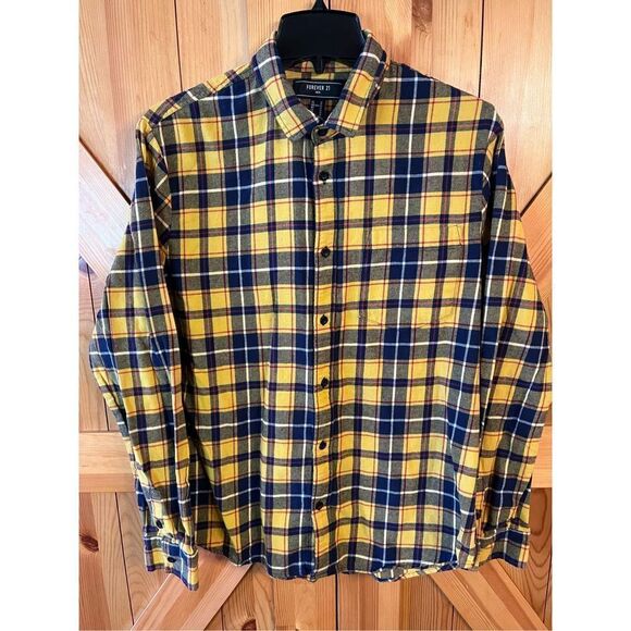 Forever 21 Flannel Shirt Men’s  Medium Plaid Long Sleeve Button Up (2568) - Picture 1 of 5